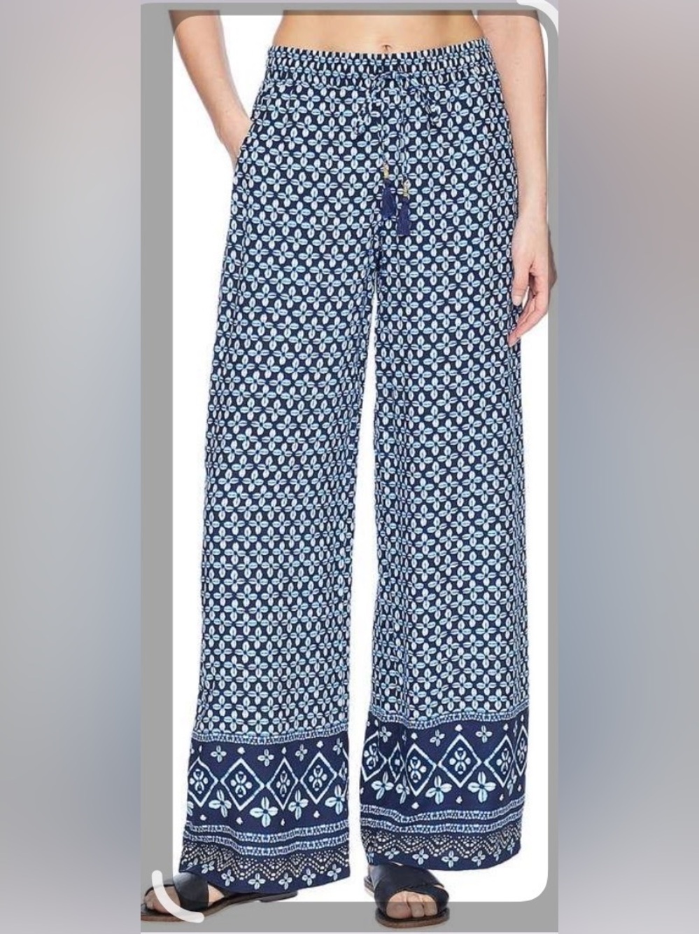 Tommy Bahama Indigo Cowrie Wide Leg Beach Pant S Loose Fit Navy White Cover-Up
